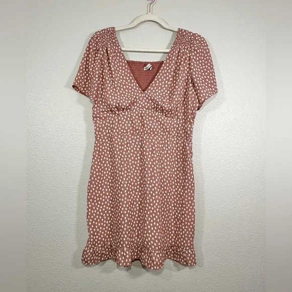 Abercrombie & Fitch Dress Mini Short Sleeve Mauve Pink White Dots Ruffle Women M - Picture 1 of 8